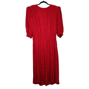 Vintage Argenti Pure Silk 80s Red Leopard Jacquard Midi Dress 14 Shoulder Pads